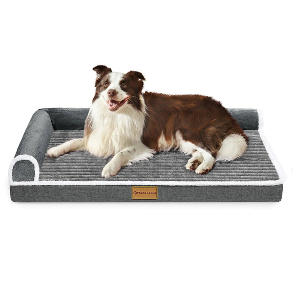 Patas Lague Orthopedic XXL Dog Bed for Extra Large Dogs 48X30 Waterproof Comfortable L Shaped Big Large Dog Sofa Pet Bed with Removable Washable Cover Non-Slip Soft Warm Pet Bed Sleep Mat Grey